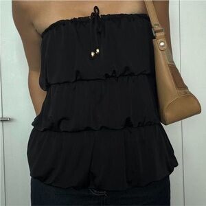 Armani Exchange Elegant Black Strapless Blouse